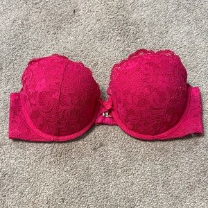 Aerie Hot Pink Lace Push Up Strapless Bra Size 34 C